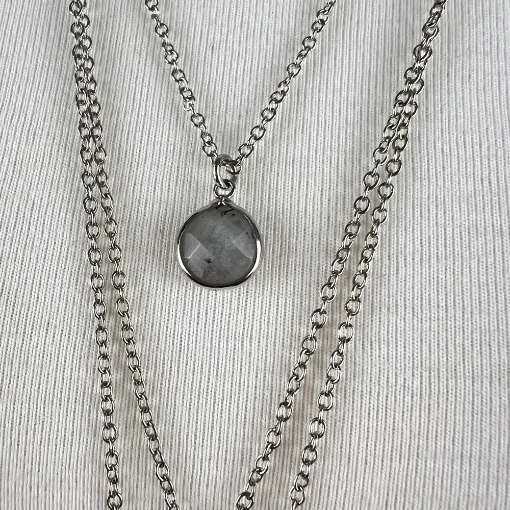 LOFT Silver Tone Necklace 3-Layer Gray Teardrop Pendant Adjustable Chain